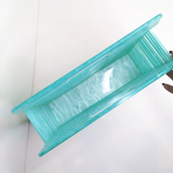 Turquoise Marbled Womens Acrylic Clutch Summer Handbag - Picture 4 of 4